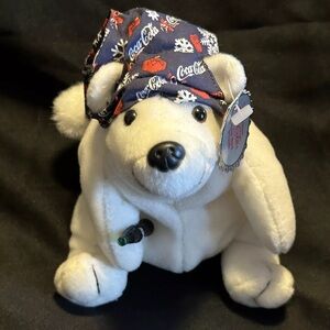 Vintage Coca Cola 1998 Plush Polar Bear Blue Night Cap 4” with Tag